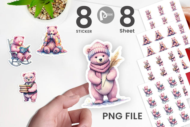 Sticker Mama Bear Reading Watercolor Sublimation artnoy 