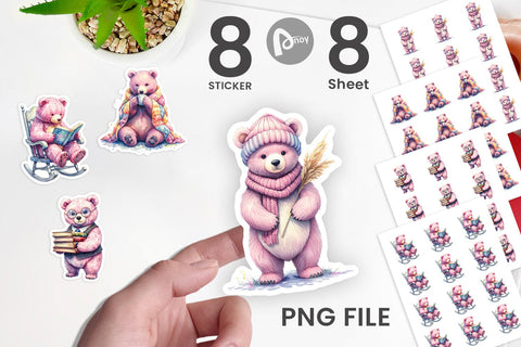 Sticker Mama Bear Reading Watercolor Sublimation artnoy 