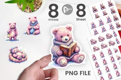Sticker Mama Bear Reading Watercolor Sublimation artnoy 