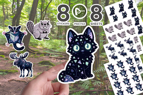 Sticker Midnight Magic Terrazzo Forest Fauna SVG artnoy 