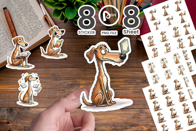 Sticker Midnight Reading Dog Watercolor Sublimation artnoy 