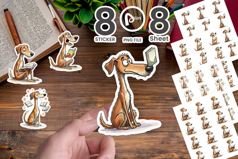 Sticker Midnight Reading Dog Watercolor Sublimation artnoy 
