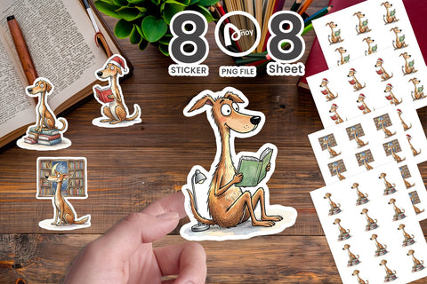 Sticker Midnight Reading Dog Watercolor Sublimation artnoy 