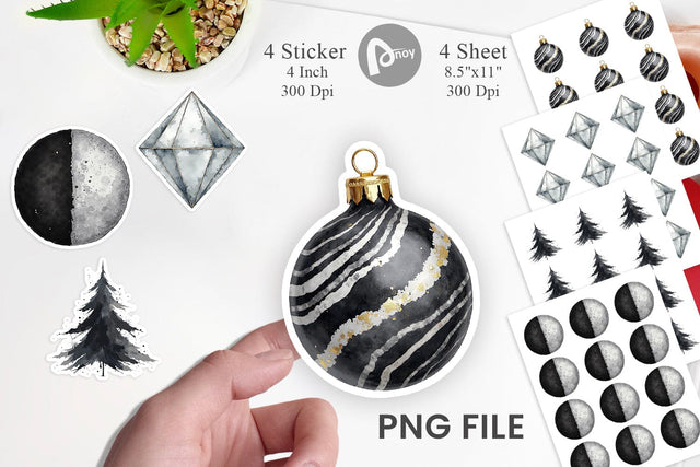 Sticker Modern Monochrome & Silver Christmas Sublimation artnoy 