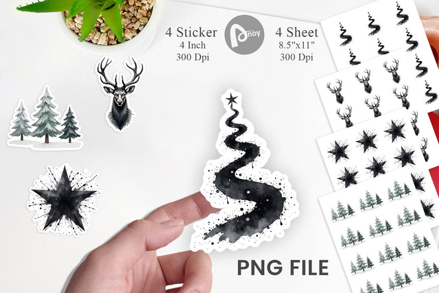 Sticker Modern Monochrome & Silver Christmas Sublimation artnoy 