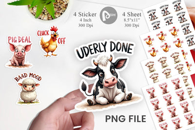Sticker Moody Farm Animal Watercolor Quotes Sublimation artnoy 