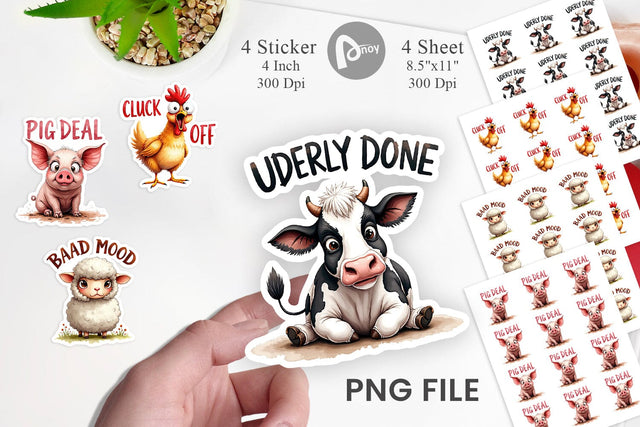 Sticker Moody Farm Animal Watercolor Quotes Sublimation artnoy 