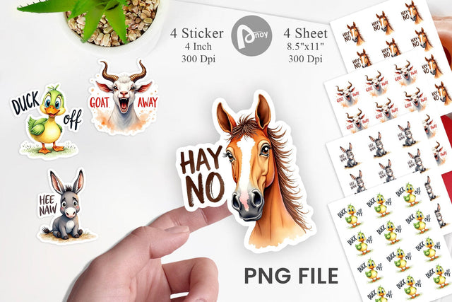 Sticker Moody Farm Animal Watercolor Quotes Sublimation artnoy 