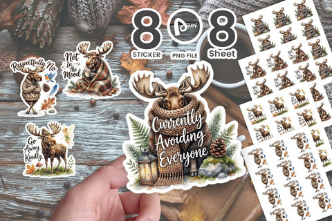 Sticker Moody Moose Cozy Hygge Watercolor Quote Sublimation artnoy 