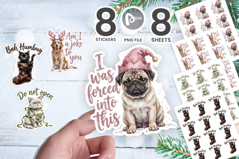 Sticker Moody Sarcastic Christmas Pets Watercolor SVG artnoy 