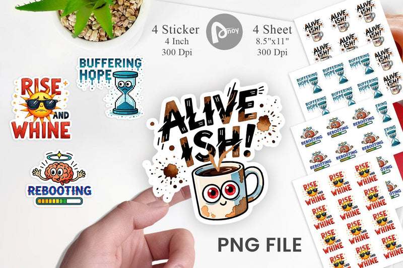 Sticker Morning Resurrection Caffeinated Chaos Quotes Sublimation artnoy 