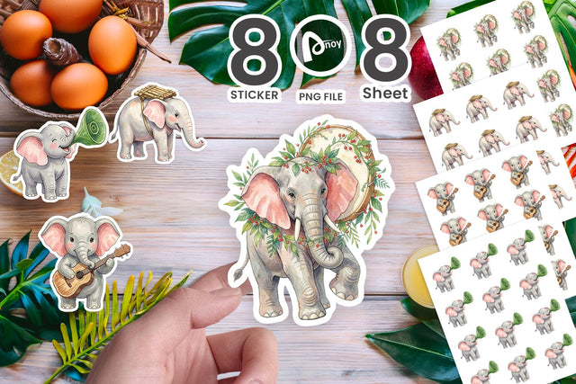 Sticker Musical Jungle Elephant Watercolor Sublimation artnoy 