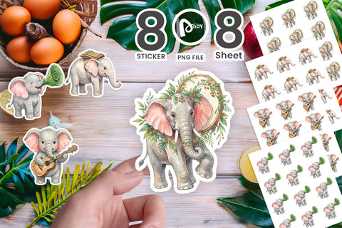 Sticker Musical Jungle Elephant Watercolor Sublimation artnoy 