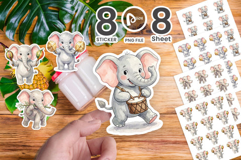 Sticker Musical Jungle Elephant Watercolor Sublimation artnoy 