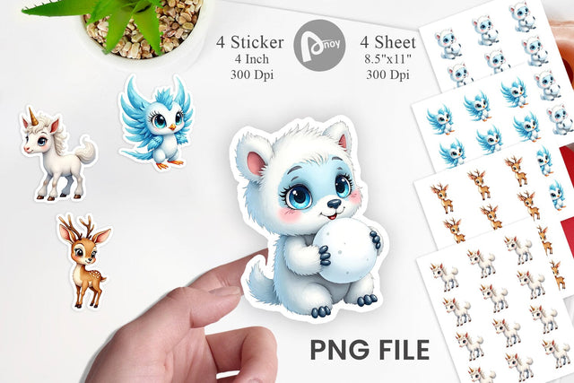 Sticker Mythical Snow Creatures Watercolor Sublimation artnoy 
