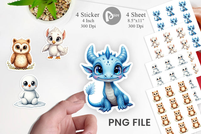 Sticker Mythical Snow Creatures Watercolor Sublimation artnoy 