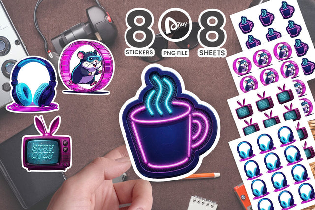 Sticker Neon Cyberpunk Hygge Nostalgia Cafe SVG artnoy 