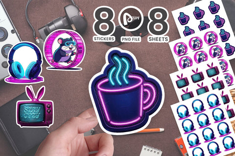 Sticker Neon Cyberpunk Hygge Nostalgia Cafe SVG artnoy 