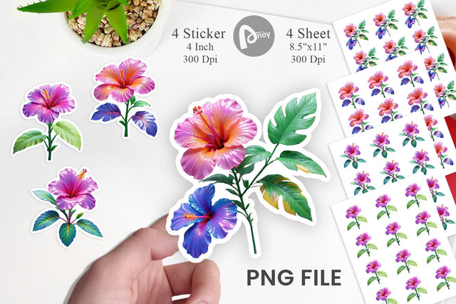 Sticker Neon Hibiscus Sublimation artnoy 