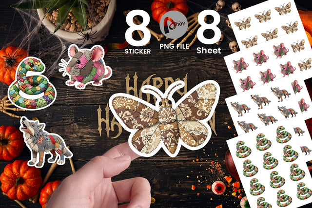 Sticker Nocturnal Animal Patchwork Fabric Art Sublimation artnoy 