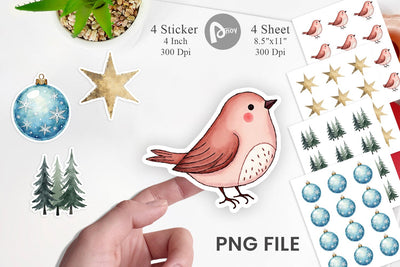 Sticker Nordic Winter Watercolor Christmas Sublimation artnoy 