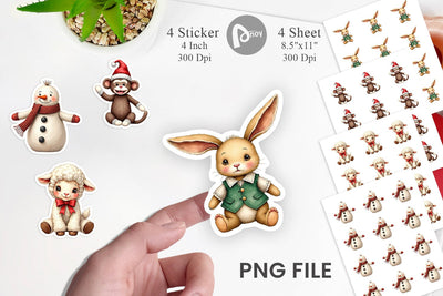 Sticker Nostalgic Christmas Plush Toys Watercolor Sublimation artnoy 