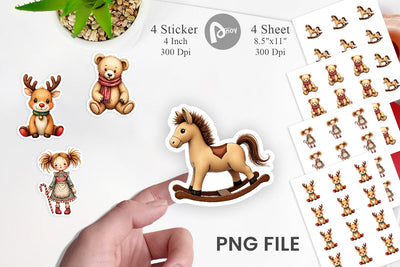 Sticker Nostalgic Christmas Plush Toys Watercolor Sublimation artnoy 
