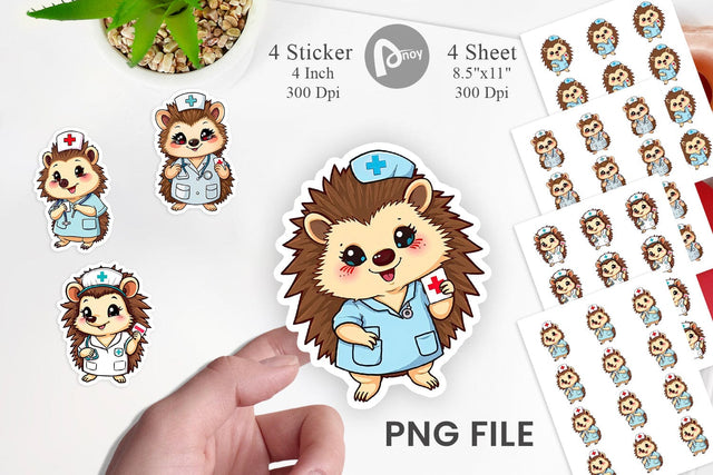 Sticker Nurse Hedgehog Sublimation artnoy 