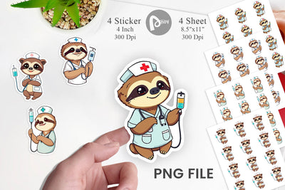 Sticker Nurse Sloth Sublimation artnoy 