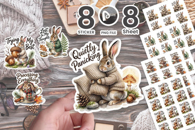 Sticker Overthinking Rabbit Forest Hygge Watercolor Quote Sublimation artnoy 