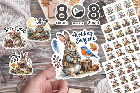 Sticker Overthinking Rabbit Forest Hygge Watercolor Quote Sublimation artnoy 