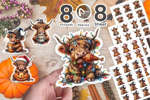 Sticker Overwhelmed Highland Holiday Herd Sublimation artnoy 