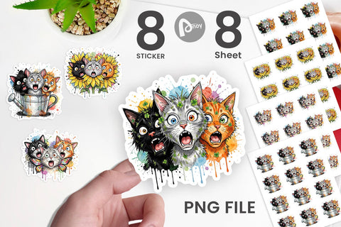 Sticker Panic Garden Cats Messy Watercolor Sublimation artnoy 