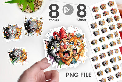 Sticker Panic Garden Cats Messy Watercolor Sublimation artnoy 