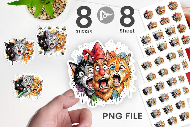 Sticker Panic Garden Cats Messy Watercolor Sublimation artnoy 