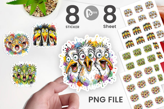 Sticker Panic Tropical Animals Messy Watercolor Sublimation artnoy 