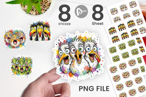 Sticker Panic Tropical Animals Messy Watercolor Sublimation artnoy 