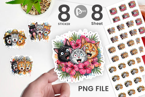 Sticker Panic Tropical Cats Messy Watercolor Sublimation artnoy 