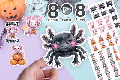 Sticker Pastel Goth Axolotl Pumpkin Parade SVG artnoy 