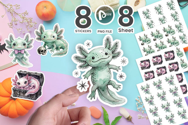 Sticker Pastel Goth Skeleton Axolotl SVG artnoy 