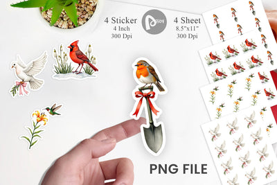 Sticker Pastel Spring Birds & Blooms Watercolor Sublimation artnoy 