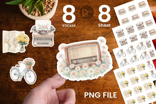 Sticker Pastel Vintage Travel Gear Watercolor Sublimation artnoy 
