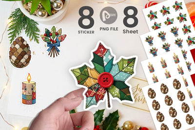 Sticker Patchwork Christmas Folk Art Sublimation artnoy 