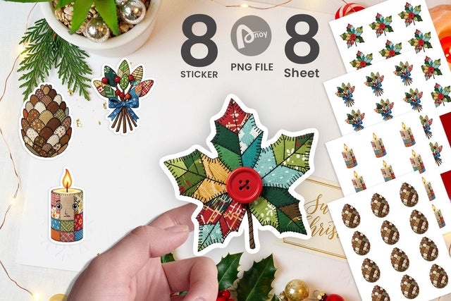 Sticker Patchwork Christmas Folk Art Sublimation artnoy 