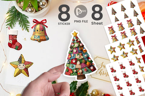 Sticker Patchwork Christmas Folk Art Sublimation artnoy 
