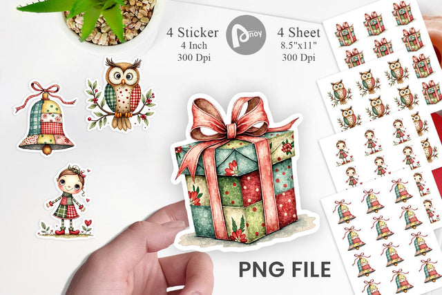 Sticker Patchwork Christmas Watercolor Sublimation artnoy 