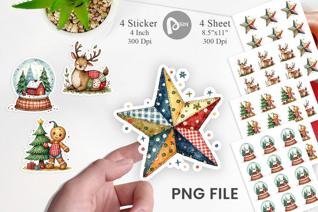 Sticker Patchwork Christmas Watercolor Sublimation artnoy 