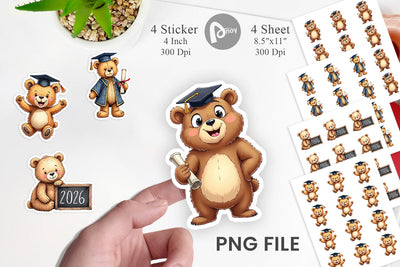 Sticker Patchwork Teddy Bear Graduates Sketchy Retro Sublimation artnoy 