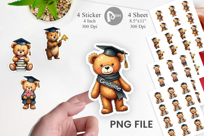 Sticker Patchwork Teddy Bear Graduates Sketchy Retro Sublimation artnoy 