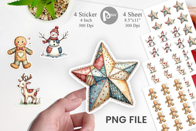 Sticker Patchwork Watercolor Christmas Sublimation artnoy 